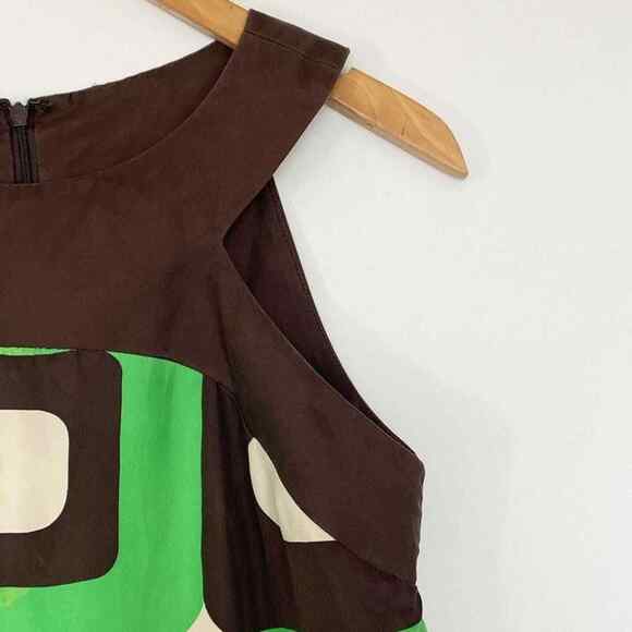 Milly New York Silk Green Brown Geometric Silk Print Shift Mini Dress - Picture 4 of 14